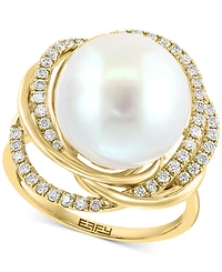 Effy Freshwater Pearl (13mm) & Diamond (1/3 ct. t.w.) Love Knot Ring in 14k Gold