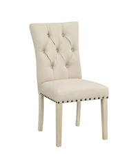 Preston Dining Chair 2-Pack with Antique-like Bronze Nailheads and Brushed Legs Fabric