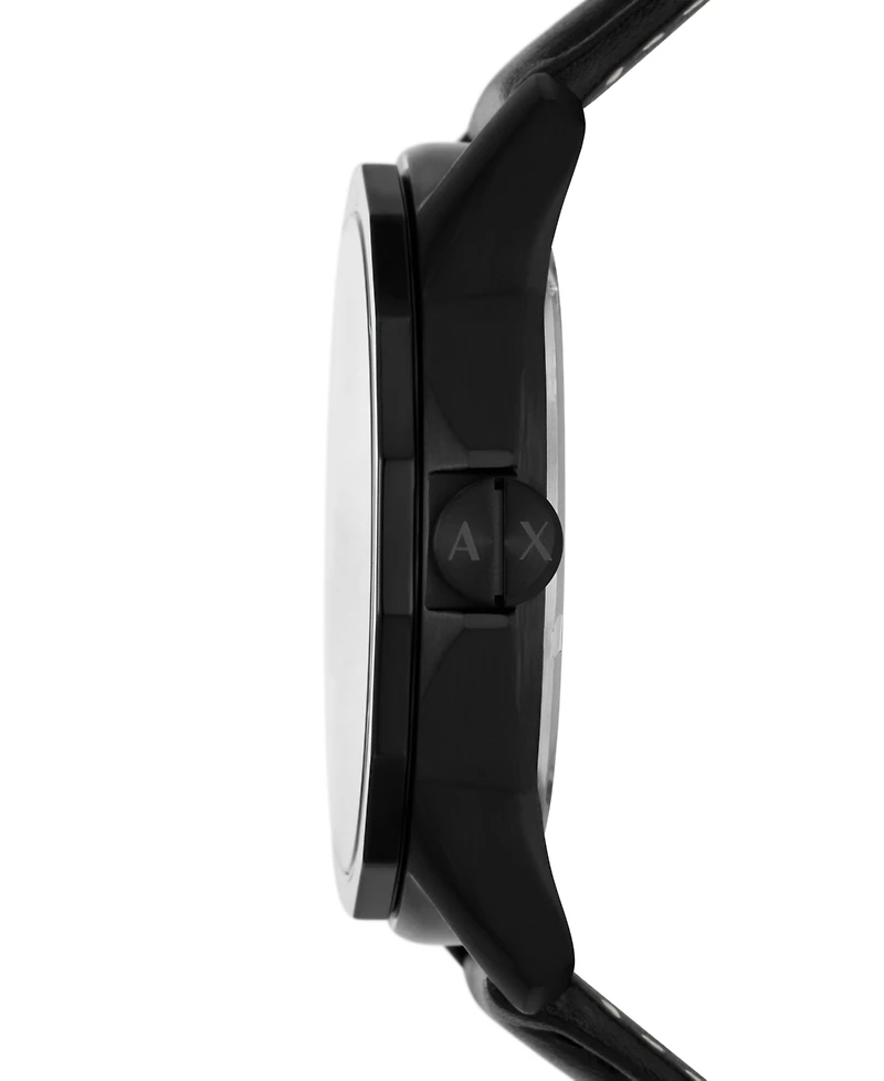 A|X Armani Exchange Men's Three-Hand Day-Date Quartz Black Leather Watch 44mm and Black Stainless Steel Bracelet Set