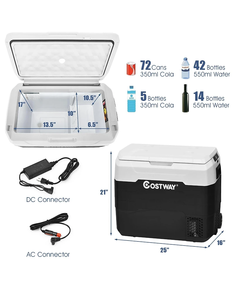 Costway 42 Qt Portable Car Refrigerator Dual-Zone Car Cooler