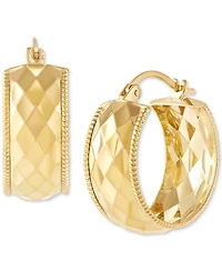Wide Width Patterned Small Hoop Earrings in 10k Gold, 1"
