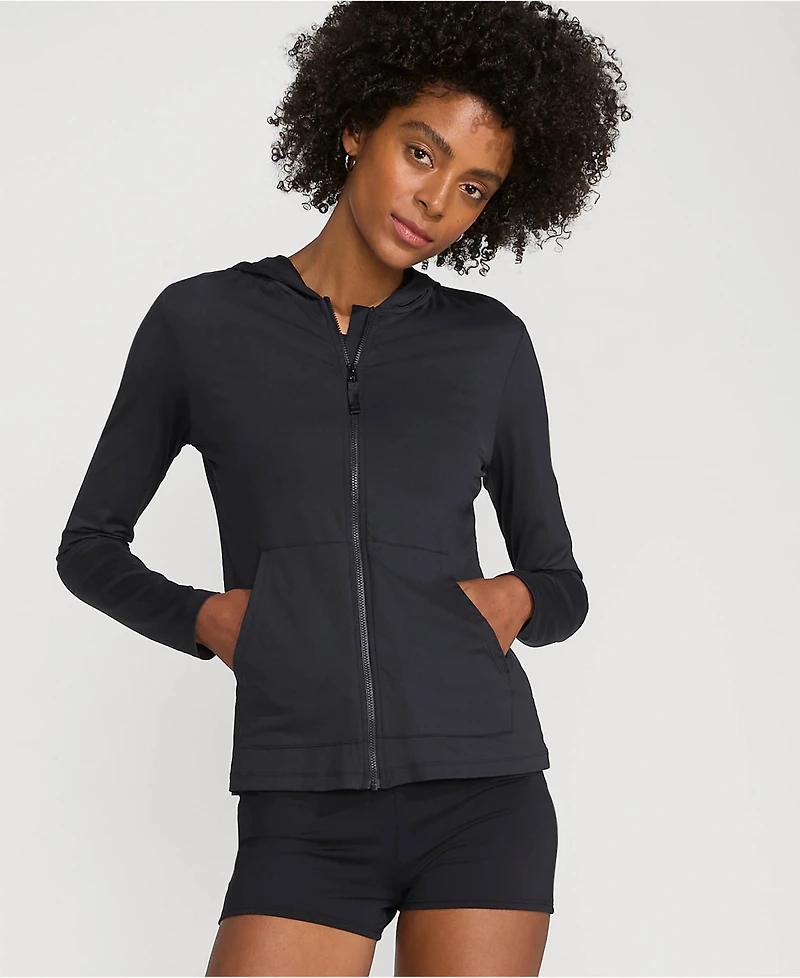 Lands' End Women's SunShade Upf 50 Long Sleeve Hooded Full Zip Rash Guard