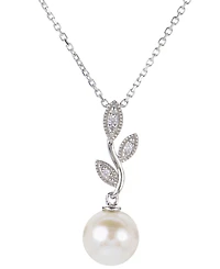 Cultured Freshwater Pearl (8mm) & Lab-Created White Sapphire (1/20 ct. t.w.) Vine 18" Pendant Necklace in Sterling Silver