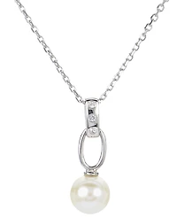 Cultured Freshwater Pearl (7-1/2mm) & Lab-Created White Sapphire Accent 18" Pendant Necklace in Sterling Silver