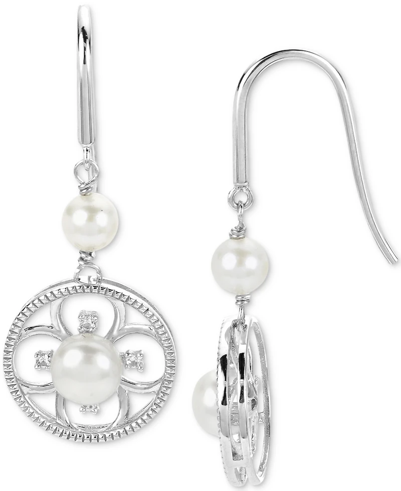 Cultured Freshwater Pearl (4-6mm) & Lab-Created White Sapphire (1/10 ct. t.w.) Flower Drop Earrings in Sterling Silver