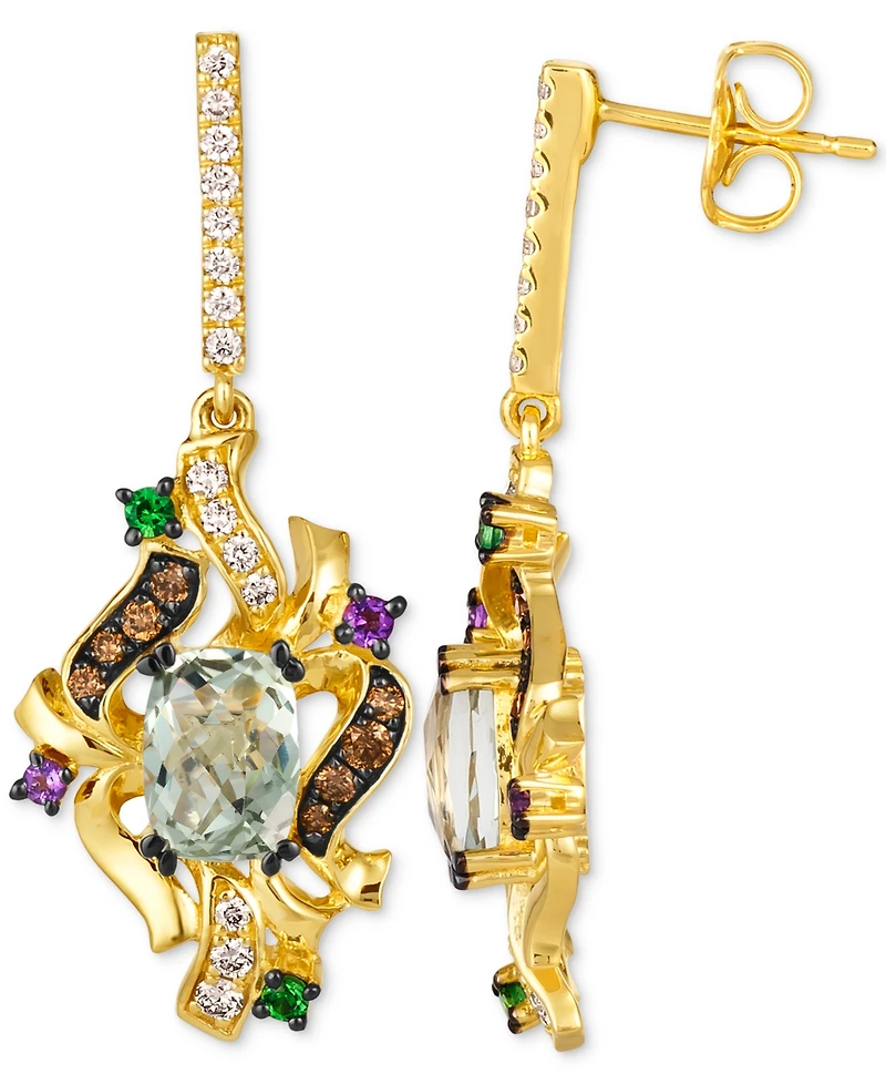 Le Vian Crazy Collection Multi-Gemstone (5-1/3 ct. t.w.) & Diamond (3/8 ct. t.w.) Swirling Cluster Drop Earrings in 14k Gold