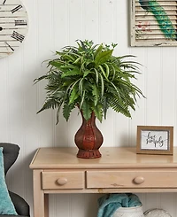 Nearly Natural 26" Mixed Greens and Fern Artificial Plant in Decorative Planter