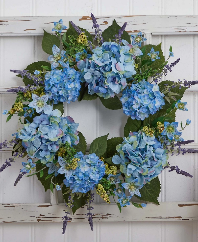 Nearly Natural 24" Hydrangea Blue Wreath
