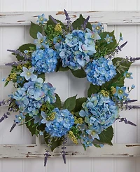 Nearly Natural 24" Hydrangea Blue Wreath