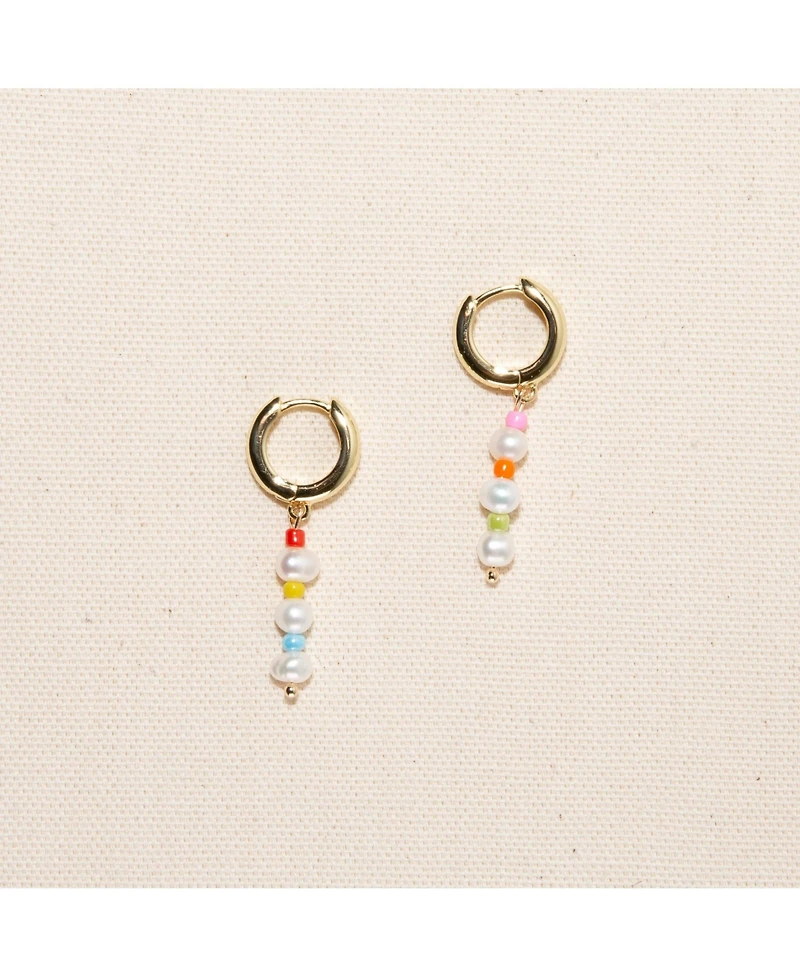 18K Gold Plated Freshwater Pearls with Colored Glass Beads - Amber Earrings For Women