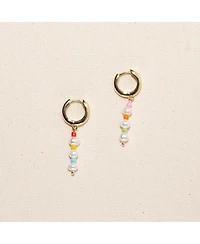 18K Gold Plated Freshwater Pearls with Colored Glass Beads - Amber Earrings For Women