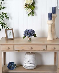 Nearly Natural Blue Hydrangea Artificial Arrangement with Floral Planter