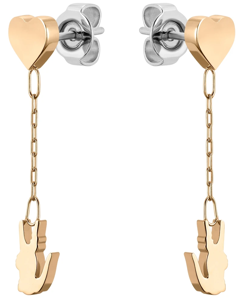 Lacoste Carnation Gold Tone Heart and Crocodile Drop Earrings