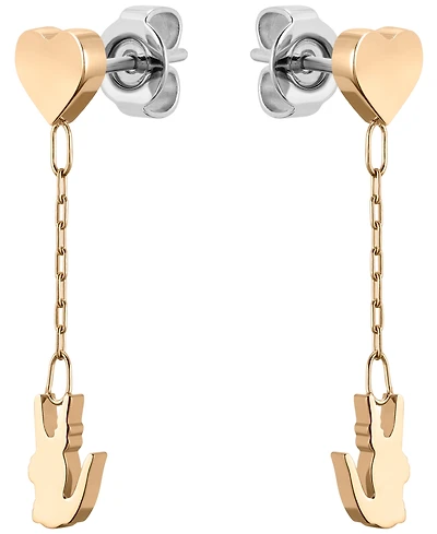 Lacoste Carnation Gold Tone Heart and Crocodile Drop Earrings