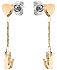 Lacoste Carnation Gold Tone Heart and Crocodile Drop Earrings