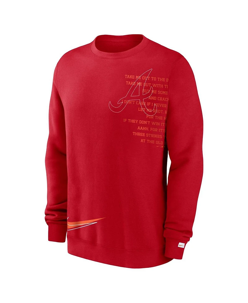 Men's Nike Red Atlanta Braves Statement Ball Game Fleece Pullover Sweatshirt