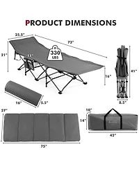 Folding Retractable Travel Camping Cot w/Removable Mattress & Carry Bag