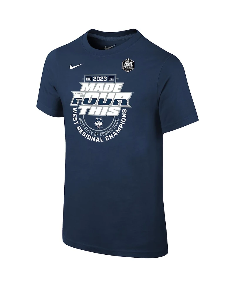 Big Boys and Girls Nike Navy UConn Huskies 2023 Ncaa Men's Basketball Tournament March Madness Final Four Regional Champions Locker Room T-shirt
