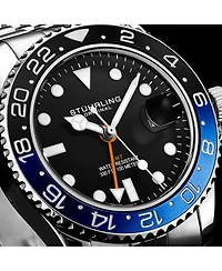 Stuhrling Meridian 3968 Men s Gmt Diver Watch – Quartz Movement, 42mm Stainless Steel Case, Black Dial, Blue/Black Bezel