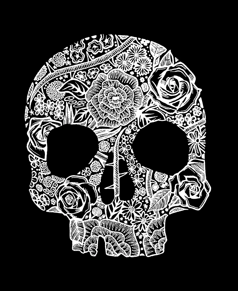 La Pop Art Men's Word Art Crewneck Flower Skull Sweatshirt