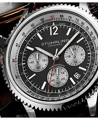 Stuhrling Men's Monaco Black|Silver-tone Stainless Steel , Black Dial , 47mm Round Watch