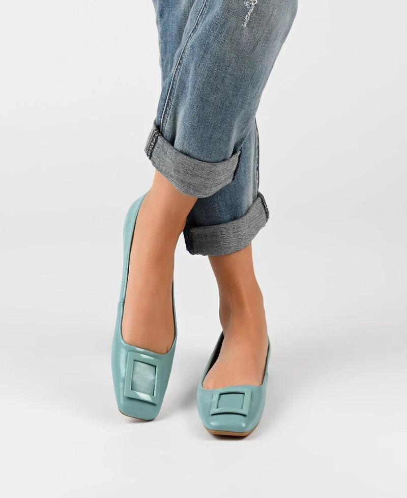 Journee Collection Women's Zimia Buckle Square Toe Ballet Flats