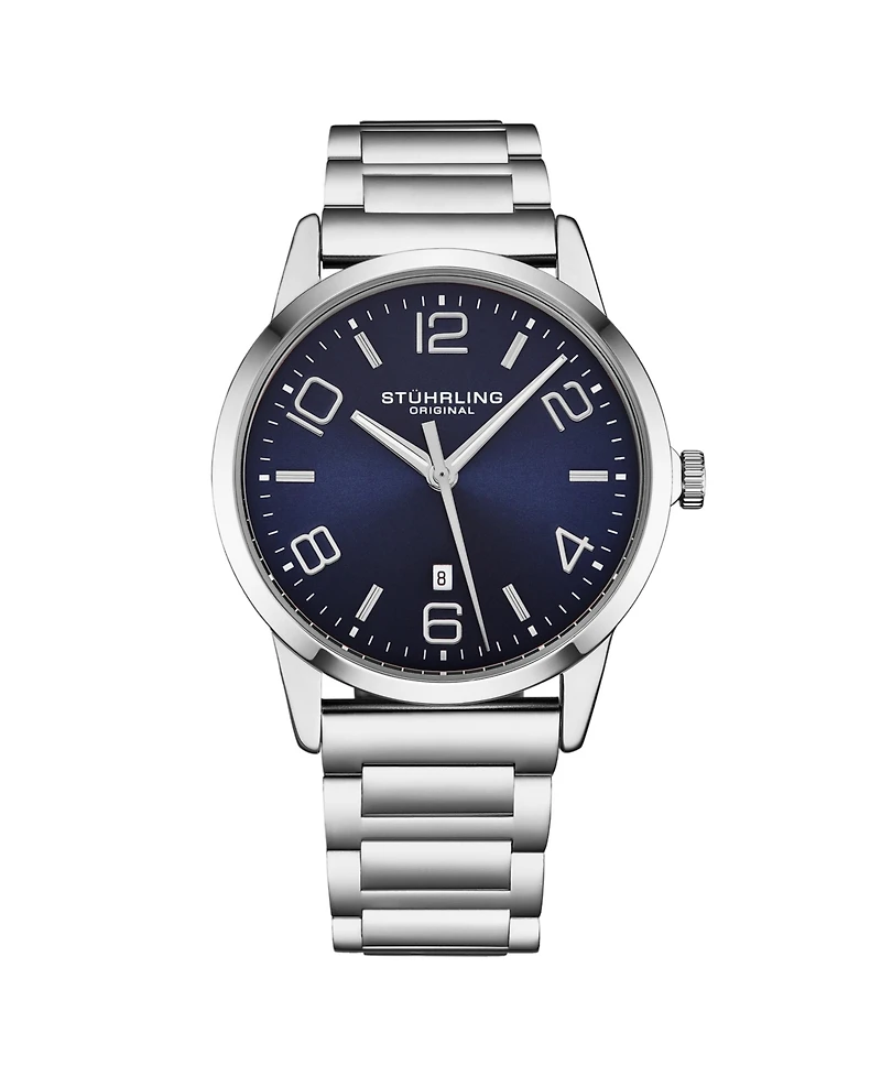 Stuhrling Men's Symphony Silver-tone Stainless Steel , Blue Dial , 50mm Round Watch