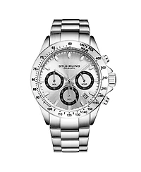 Stuhrling 3960 Ultima Men s Chronograph Watch 42mm, Silver Dial, Tachymeter Bezel, Quartz Movement, Stainless Steel Bracelet