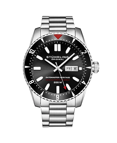 Stuhrling Men s Aquadiver 44mm Swiss Automatic Diver Watch, Black Dial, Rotating Bezel, Stainless Steel, 200M Water Resistant