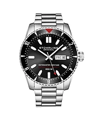 Stuhrling Men s Aquadiver 44mm Swiss Automatic Diver Watch, Black Dial, Rotating Bezel, Stainless Steel, 200M Water Resistant