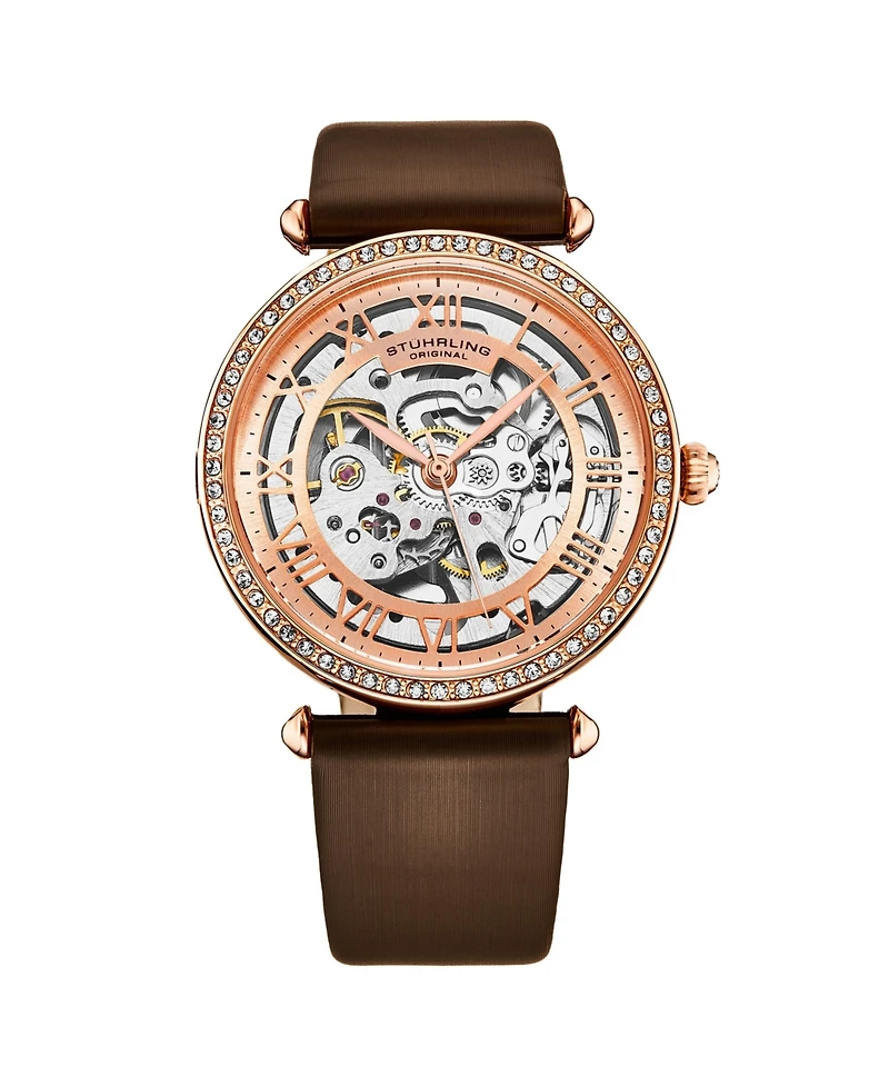 Stuhrling Women's Legacy Brown Leather , Two-Tone Rose-Gold Dial , 45mm Round Watch