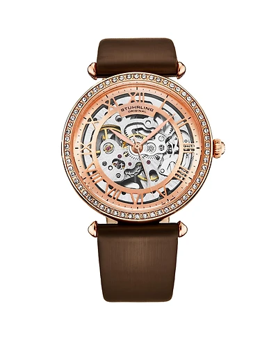 Stuhrling Women's Legacy Brown Leather , Two-Tone Rose-Gold Dial , 45mm Round Watch