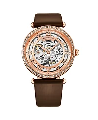 Stuhrling Women's Legacy Brown Leather , Two-Tone Rose-Gold Dial , 45mm Round Watch