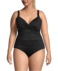 Lands' End Plus V-Neck Wrap Underwire Tankini Swimsuit Top