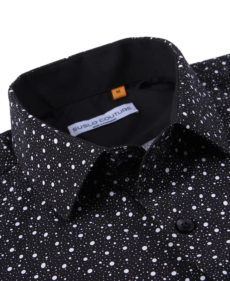 Suslo Couture Men's Slim-Fit Geo-Print Performance Shirt