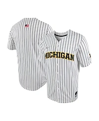 Men's Nike White, Navy Michigan Wolverines Pinstripe Replica Full-Button Baseball Jersey