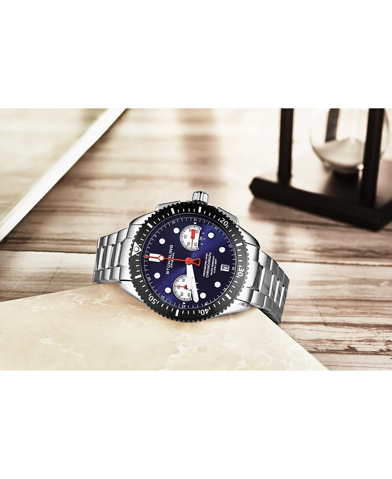 Stuhrling Velocity 4016 Men s Chronograph Watch – Quartz Movement, 42mm Case, Rotating Bezel, Stainless Steel Bracelet