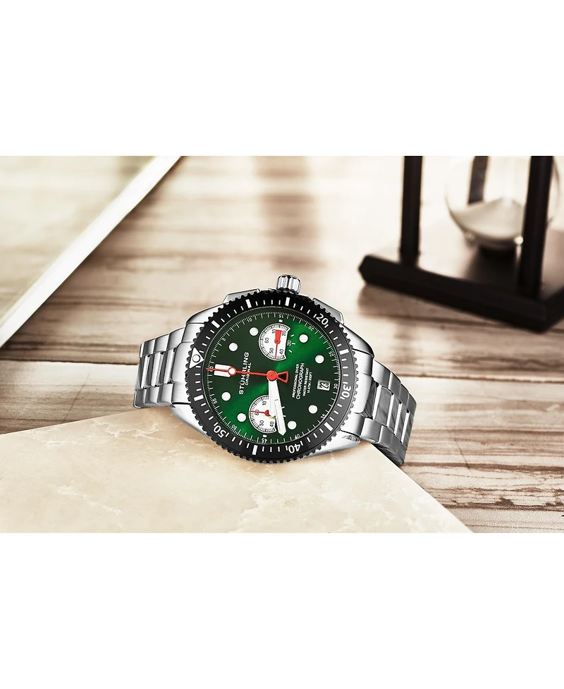 Stuhrling Men's Monaco Silver-tone Stainless Steel, Green Dial, 47mm Round Watch
