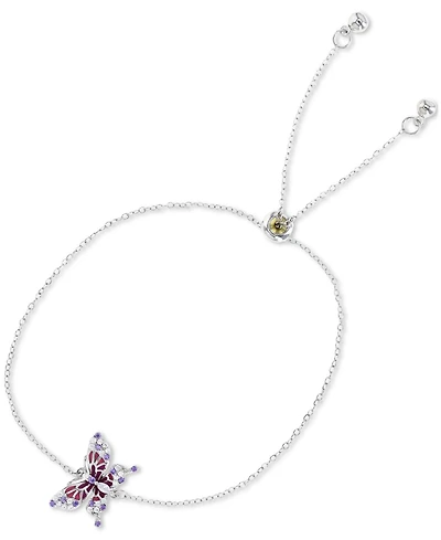 Multicolor Cubic Zirconia & Enamel Butterfly Bolo Bracelet