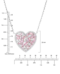 Pink & White Cubic Zirconia Heart Halo Pendant Necklace in Sterling Silver, 18" + 2" extender