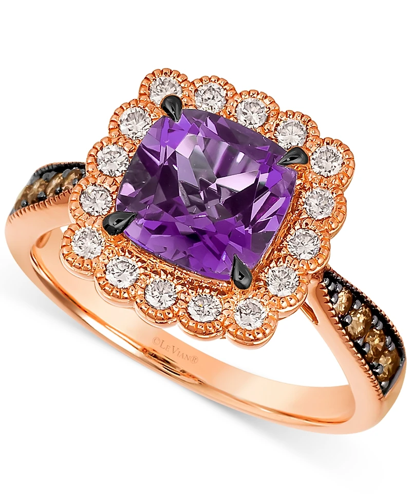 Le Vian Grape Amethyst (2-1/5 ct. t.w.) & Diamond (1/2 ct. t.w.) Halo Ring in 14k Rose Gold