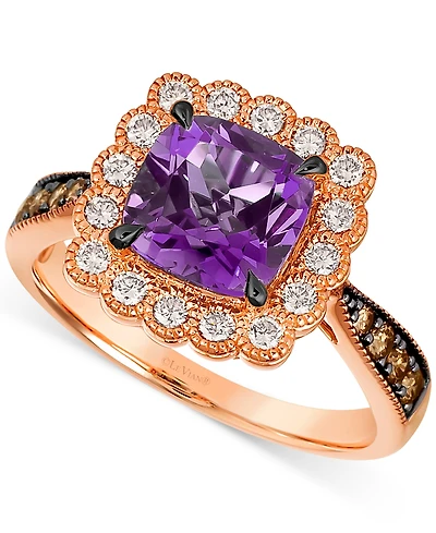 Le Vian Grape Amethyst (2-1/5 ct. t.w.) & Diamond (1/2 ct. t.w.) Halo Ring in 14k Rose Gold