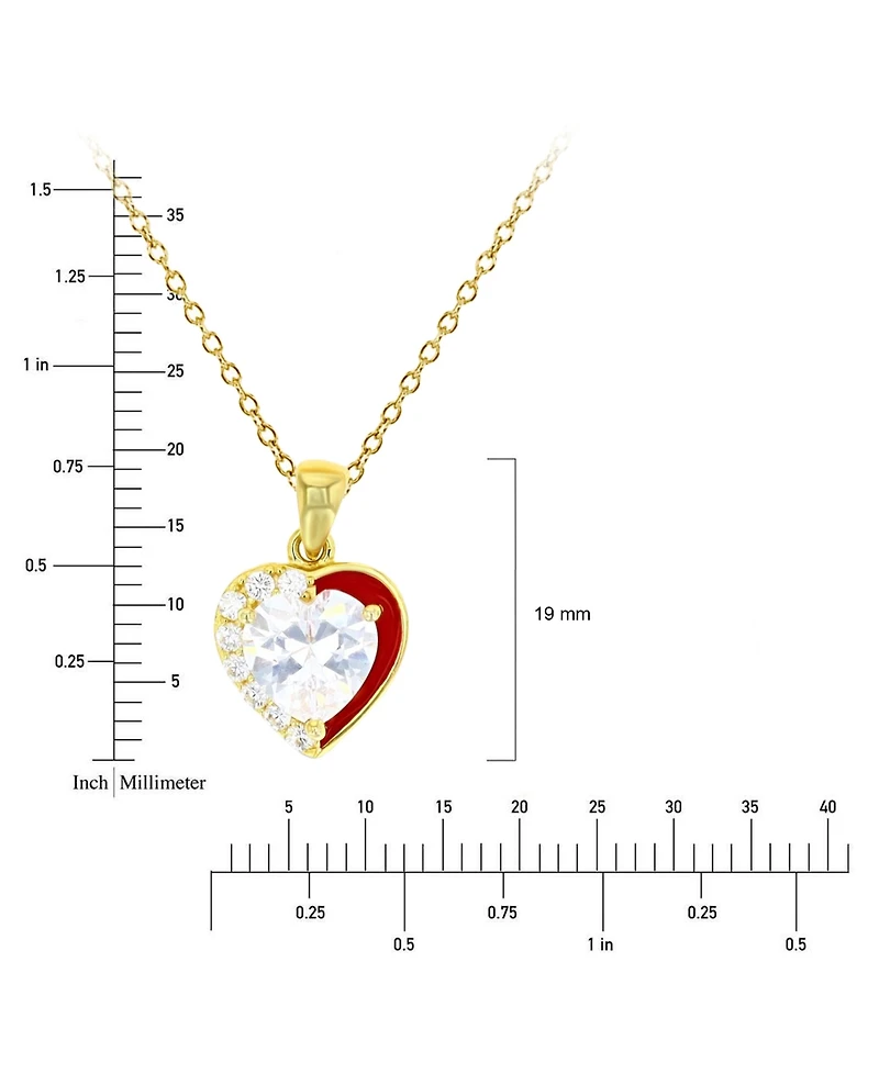 White Cubic Zirconia & Enamel Heart 18" Pendant Necklace (Also Pink Zirconia)