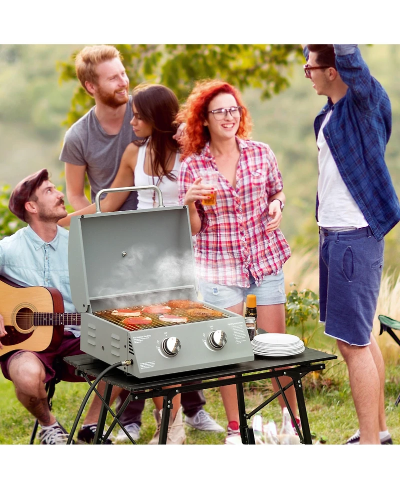 Outsunny Tabletop Propane Gas Grill Bbq w/ 2 Burners Lid Thermometer,