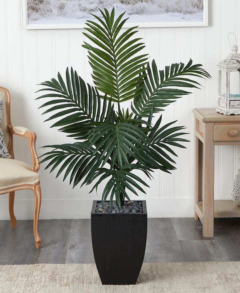 Nearly Natural 4.5' Kentia Palm Artificial Tree in Black-Washed Planter