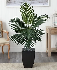 Nearly Natural 4.5' Kentia Palm Artificial Tree in Black-Washed Planter