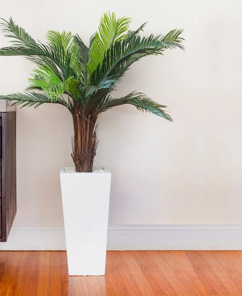 Nearly Natural 4.5' Cycas Uv-Resistant Indoor/Outdoor Artificial Plant in White Tower Planter