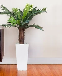 Nearly Natural 4.5' Cycas Uv-Resistant Indoor/Outdoor Artificial Plant in White Tower Planter