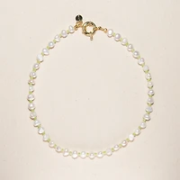 18K Gold Plated Freshwater Pearls with Green Glass Beads- Green Bean Necklace 17" For Women
