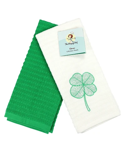 Sloppy Chef Set of 2 Kitchen Towels, "Luck" Designs to Choose From, One Embroidered Towel with Design and Matching Solid Color Towel, 16 x 26 in.,